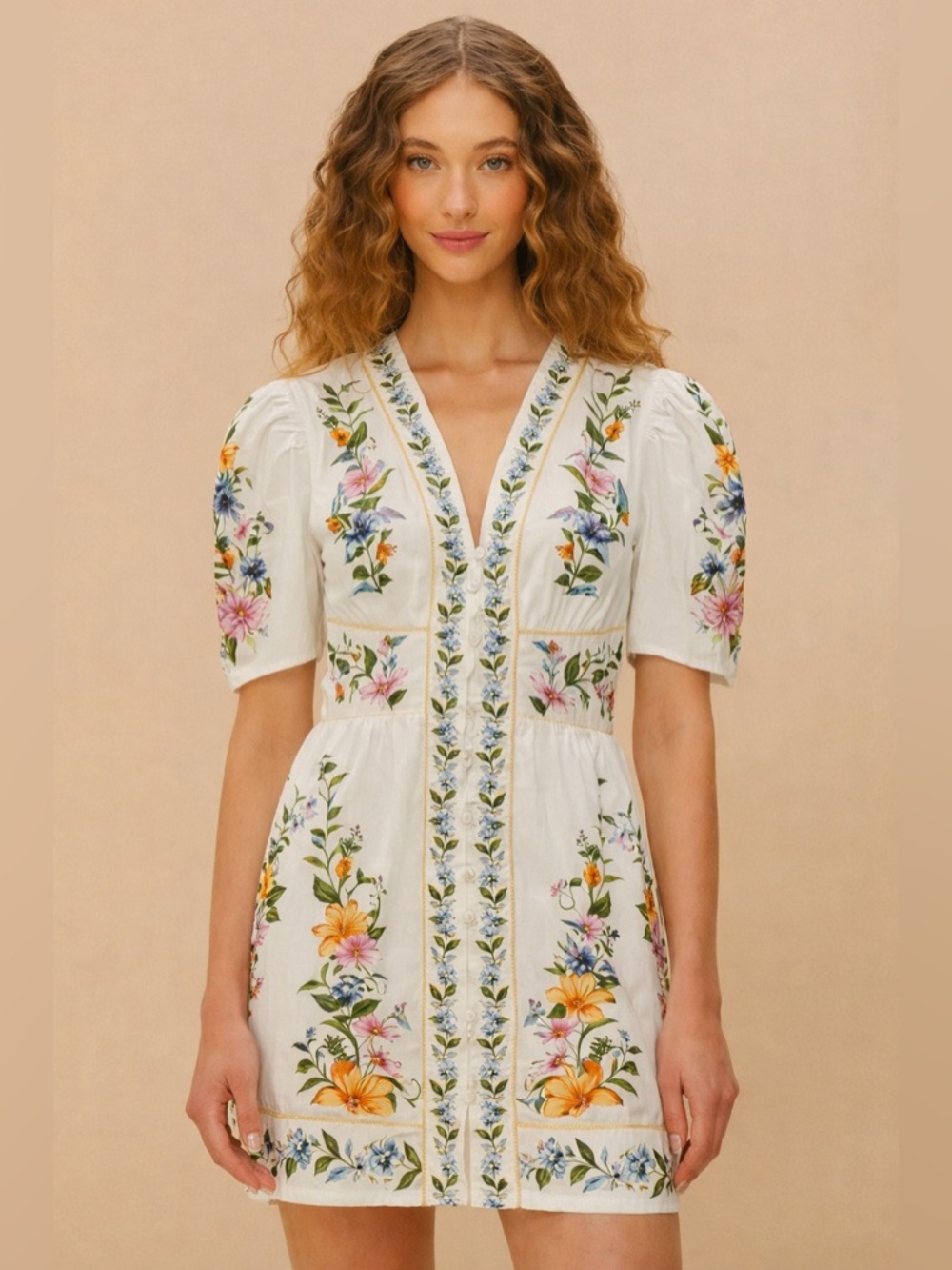 Calypso St. Barth Floral Print Puff Sleeve Button Front Mini Dress NWT Large - Picture 7 of 7